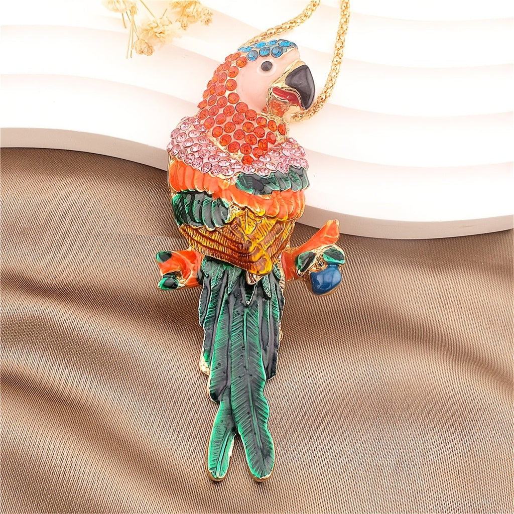 Whimsical Parrot Glass Pendant Necklace