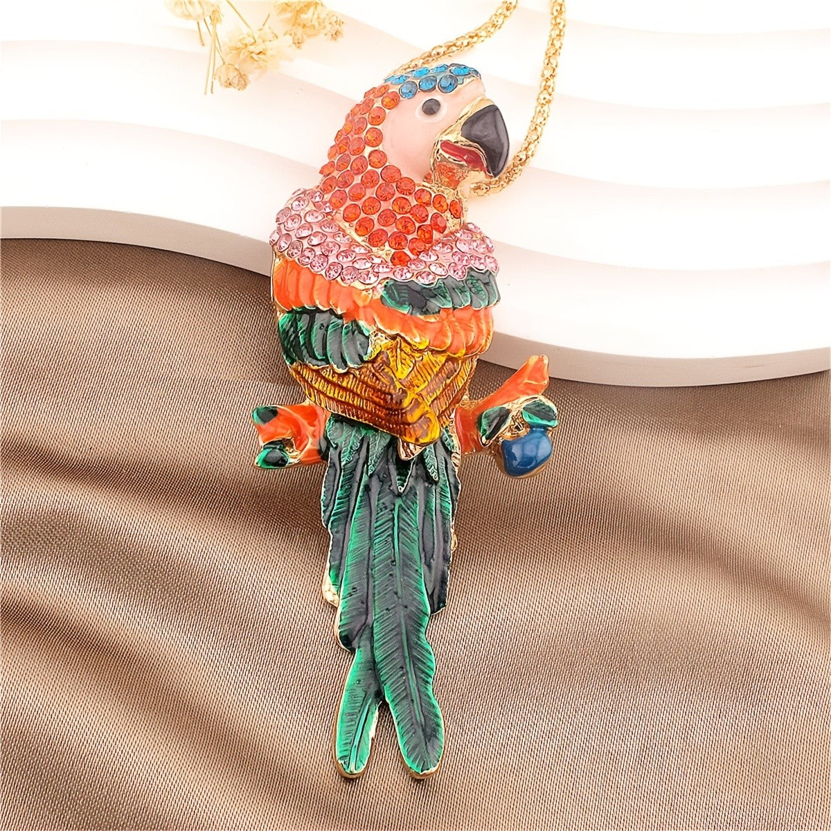 Whimsical Parrot Glass Pendant Necklace