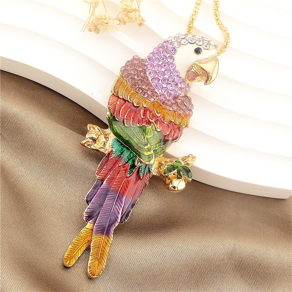 Whimsical Parrot Glass Pendant Necklace