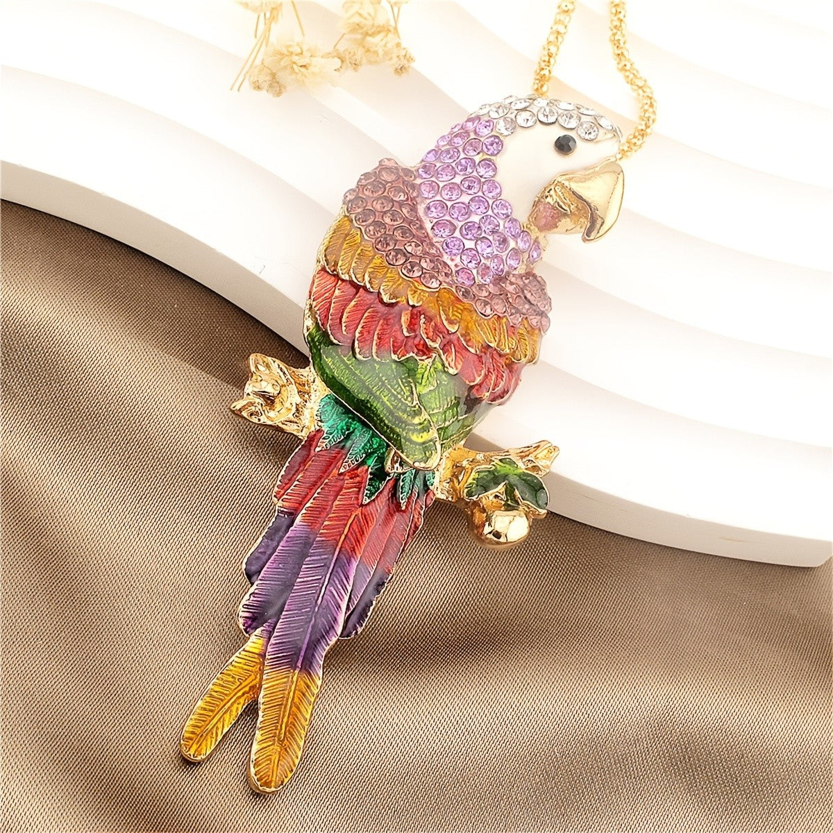 Whimsical Parrot Glass Pendant Necklace