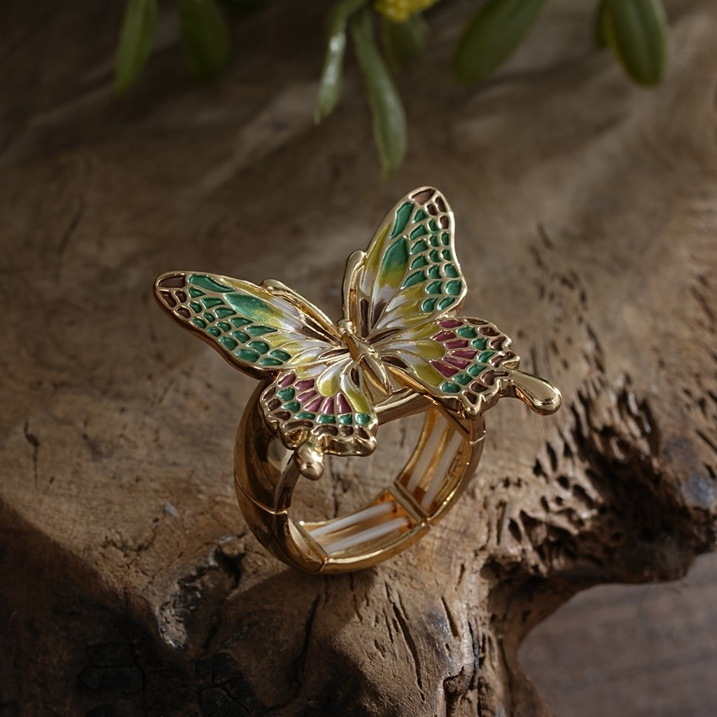 Whimsical Enamel Butterfly Statement Ring