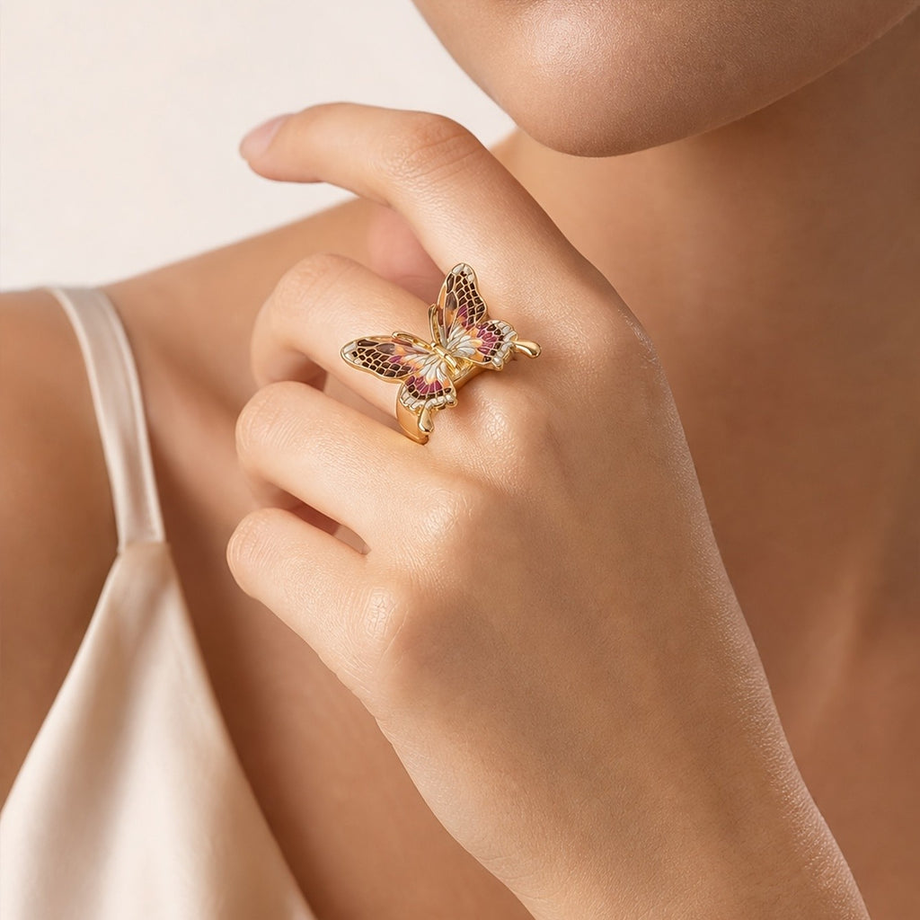 Whimsical Enamel Butterfly Statement Ring