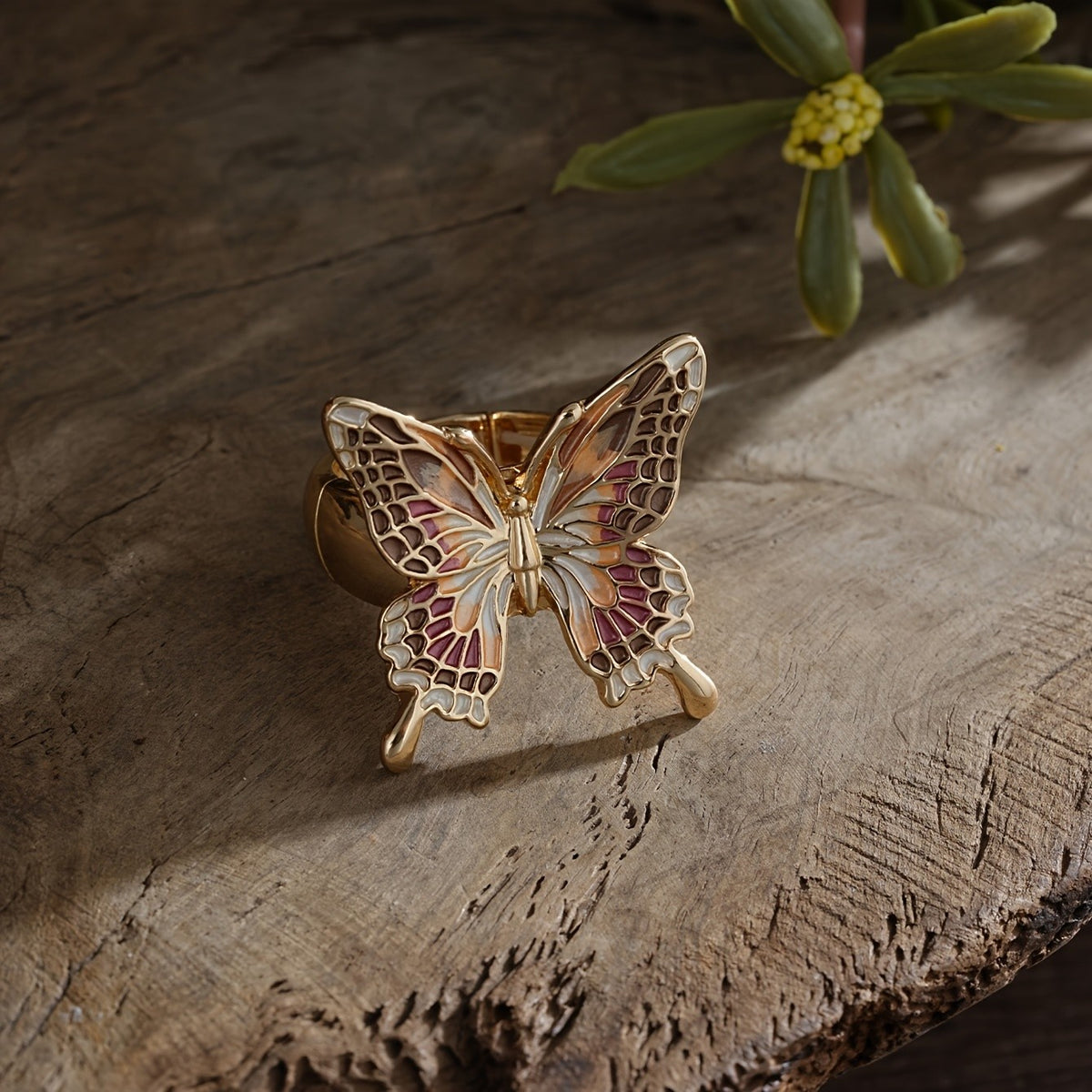 Whimsical Enamel Butterfly Statement Ring