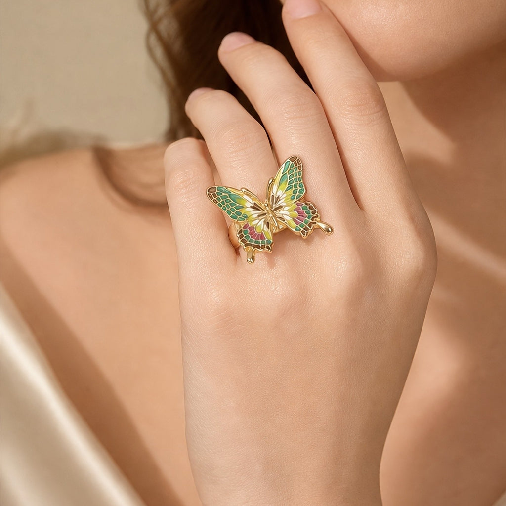 Whimsical Enamel Butterfly Statement Ring