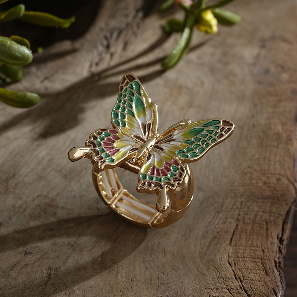 Whimsical Enamel Butterfly Statement Ring