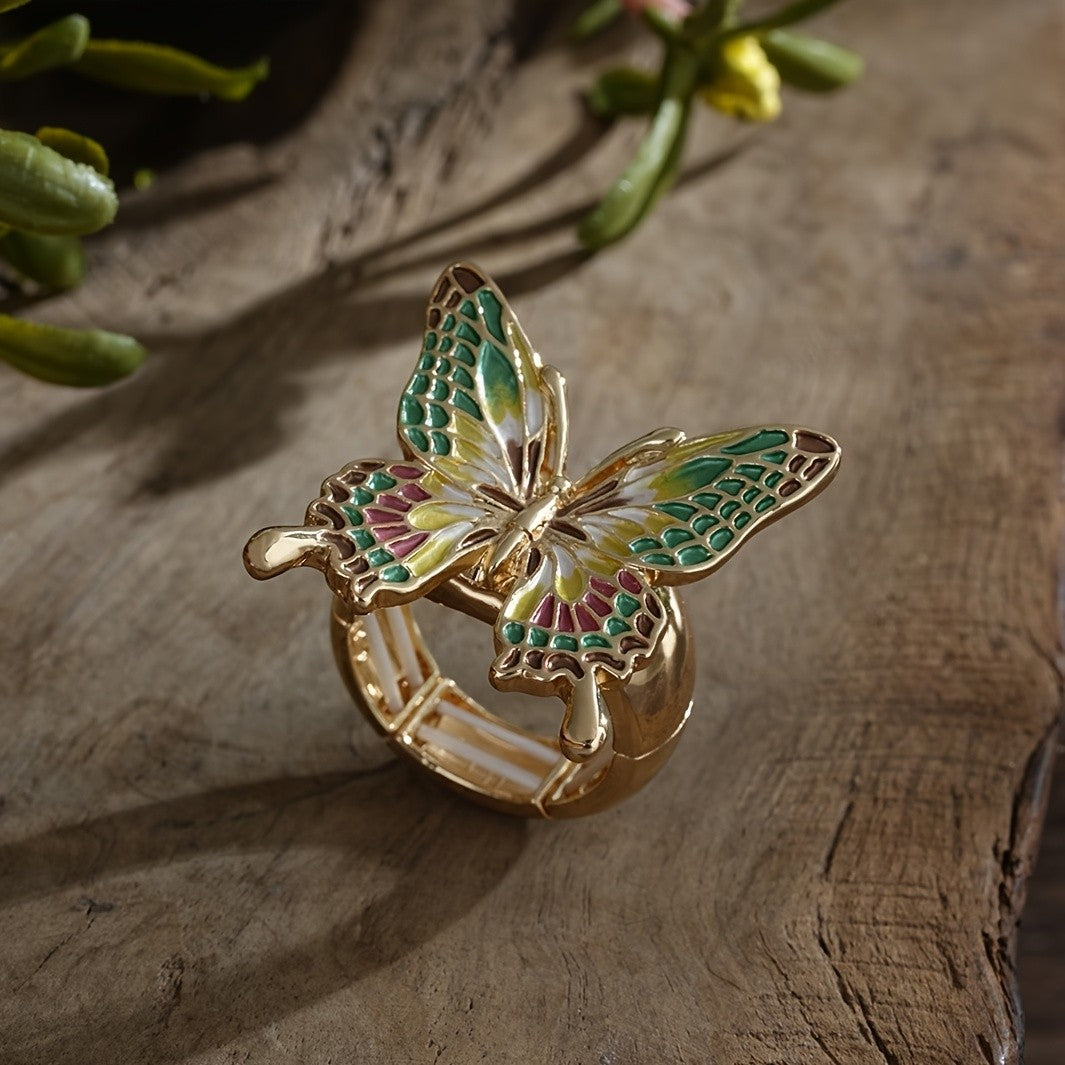 Whimsical Enamel Butterfly Statement Ring