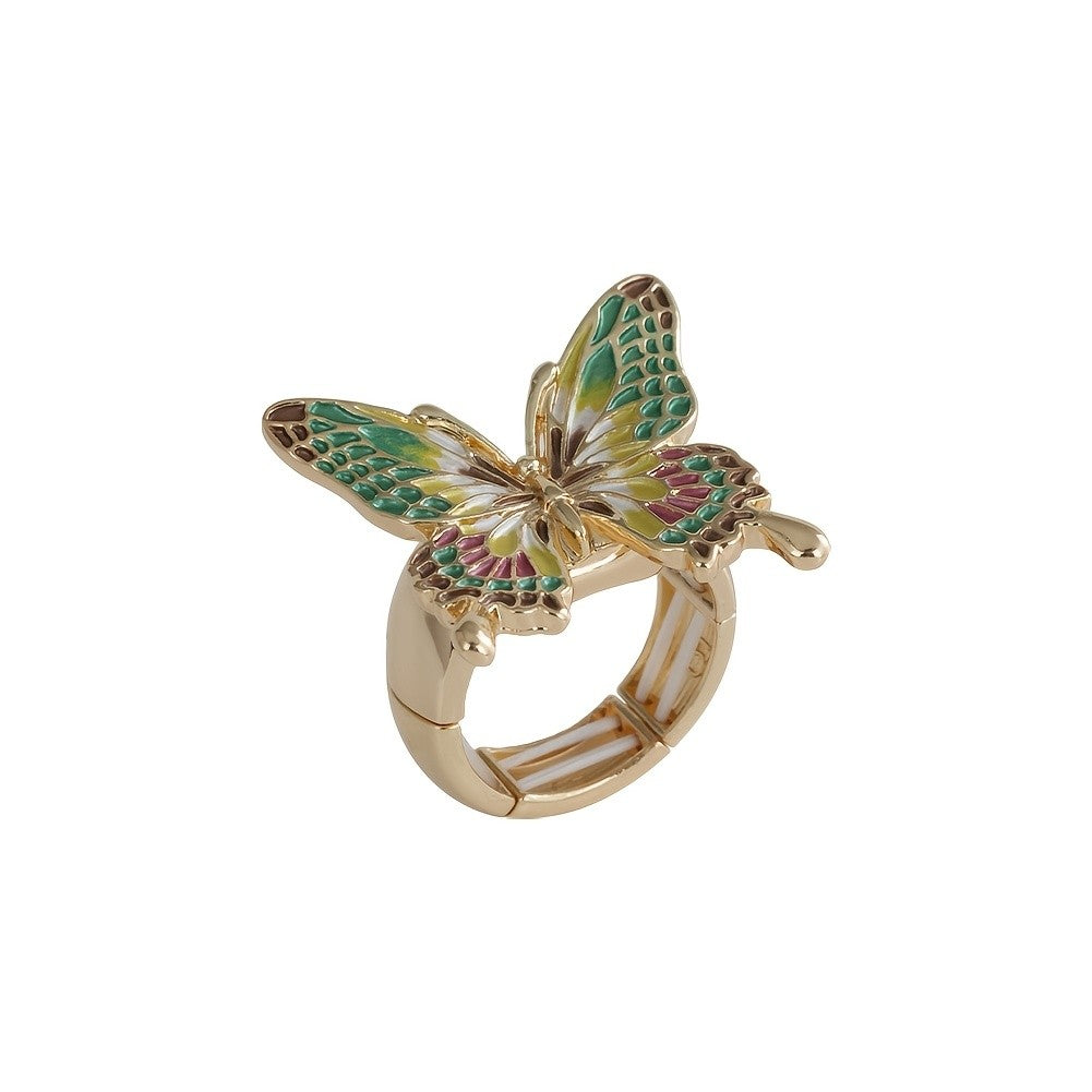 Whimsical Enamel Butterfly Statement Ring