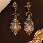 Ornate Floral Gemstone Drop Earrings
