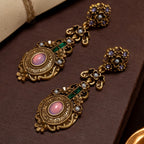 Ornate Floral Gemstone Drop Earrings