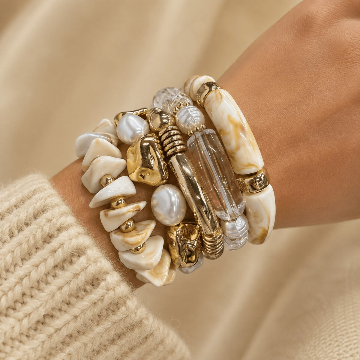 5pc Layered Mixed Bead Bracelet Set