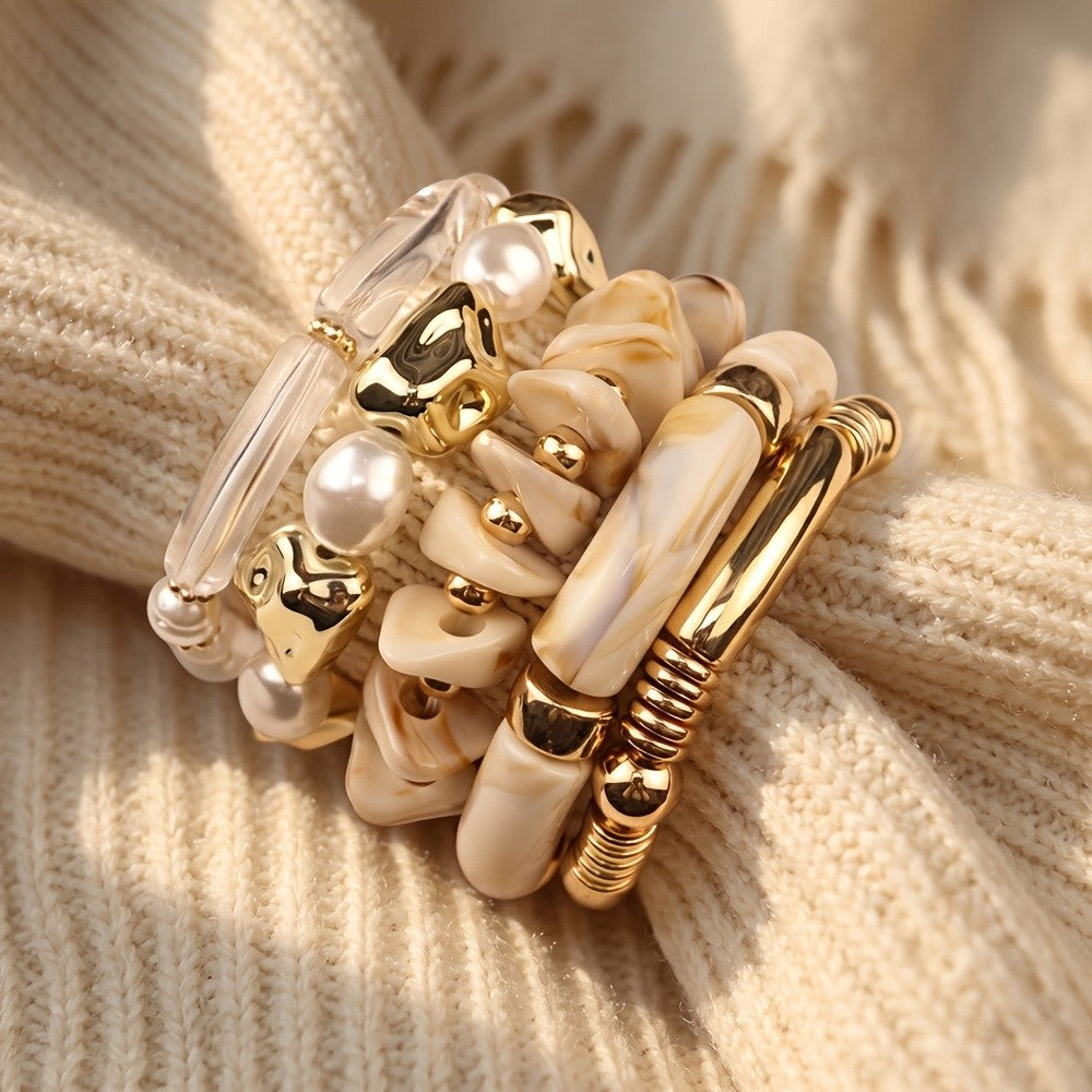 5pc Layered Mixed Bead Bracelet Set