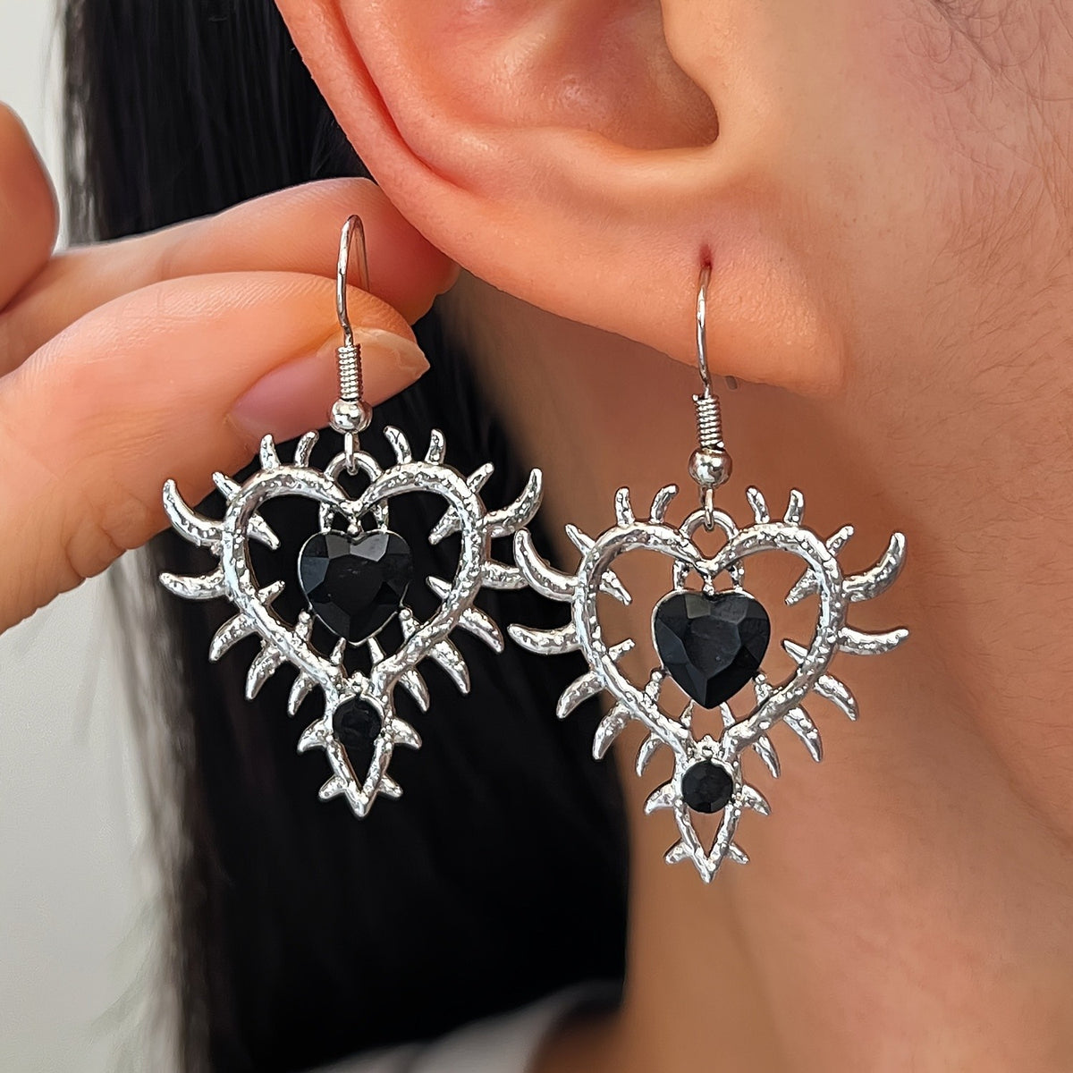 Gothic Thorn Heart Drop Earrings