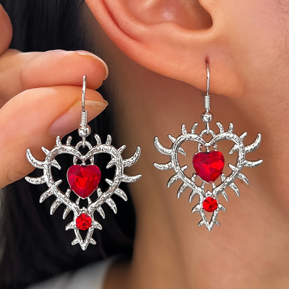 Gothic Thorn Heart Drop Earrings