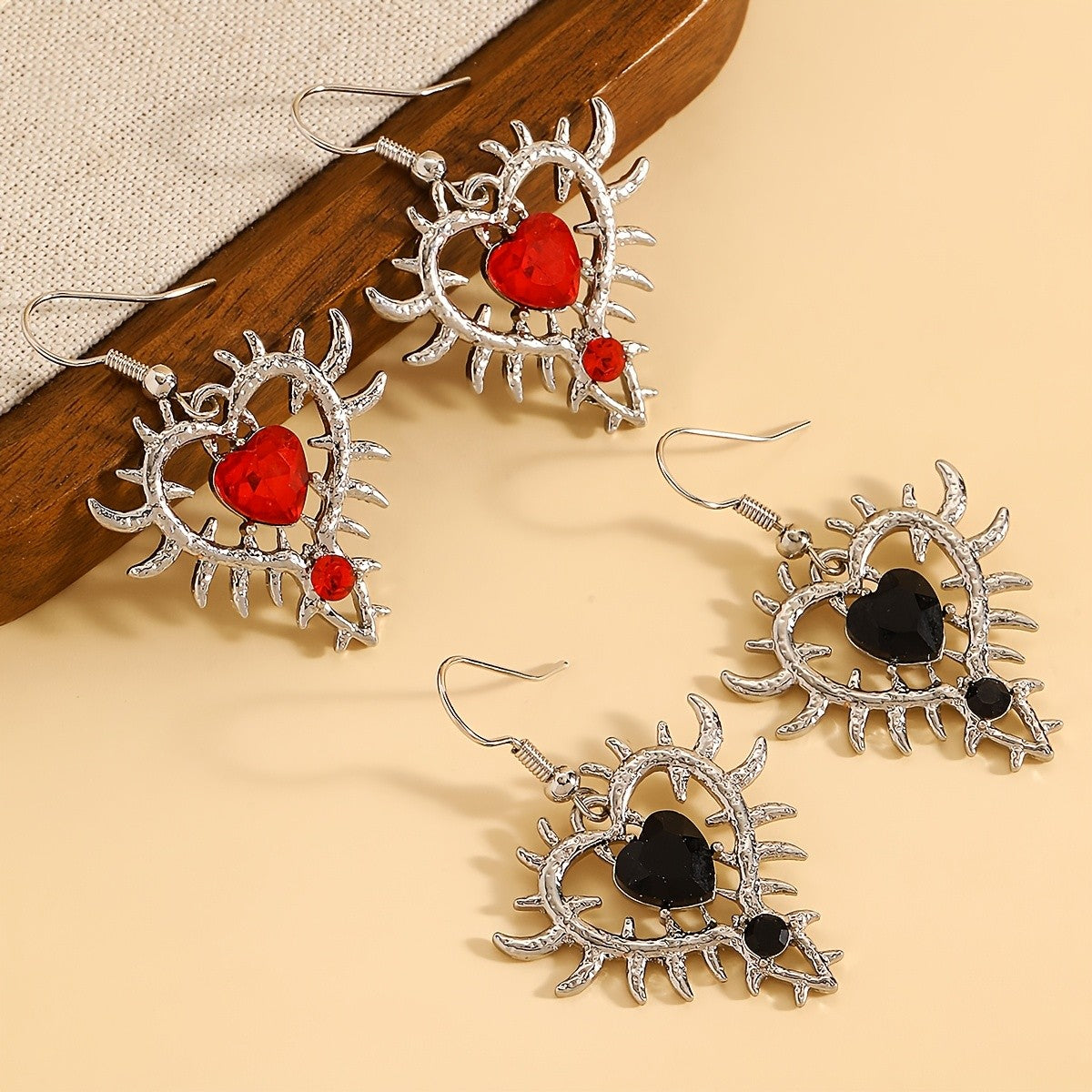 Gothic Thorn Heart Drop Earrings