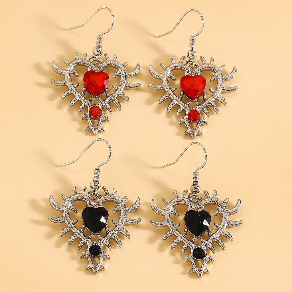 Gothic Thorn Heart Drop Earrings