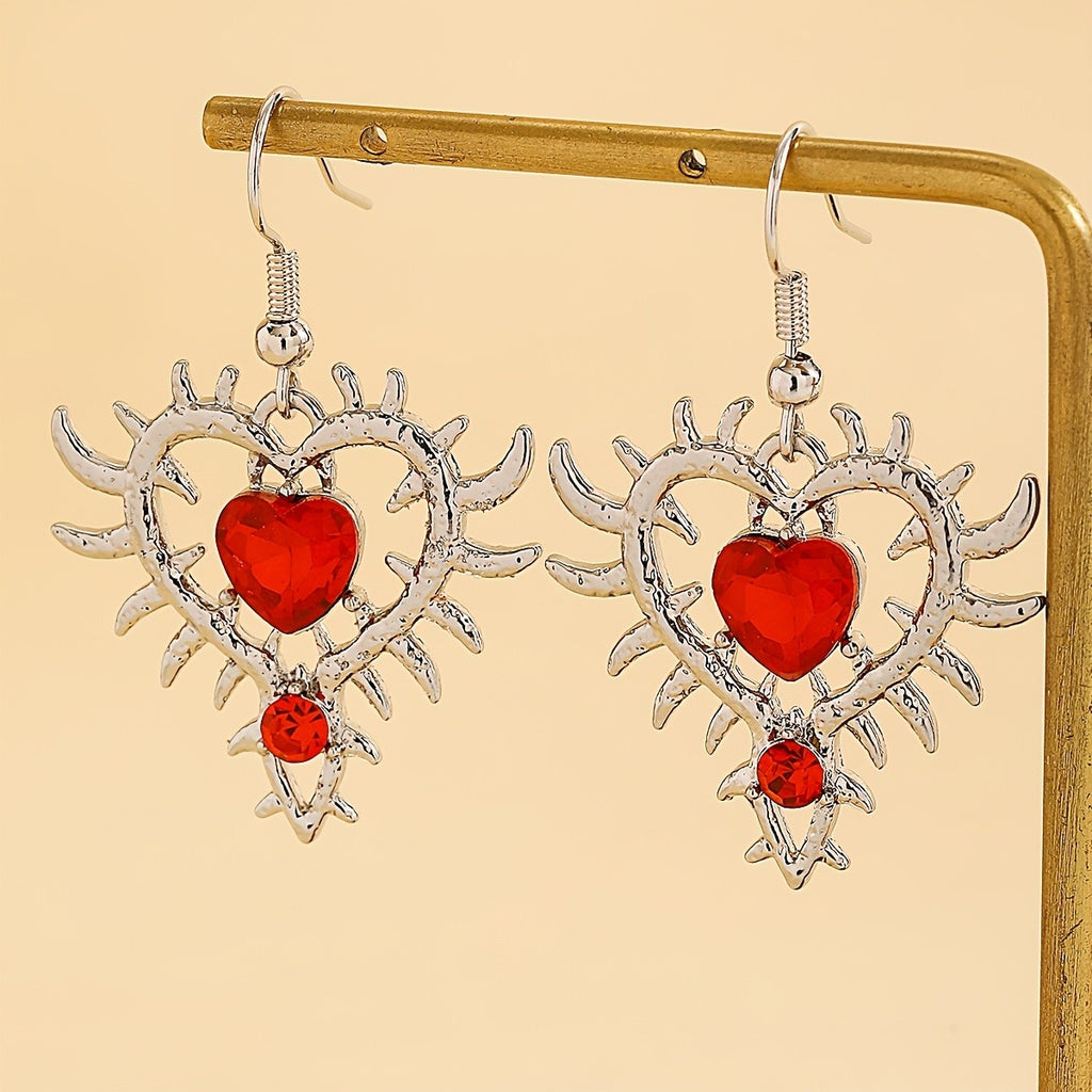Gothic Thorn Heart Drop Earrings