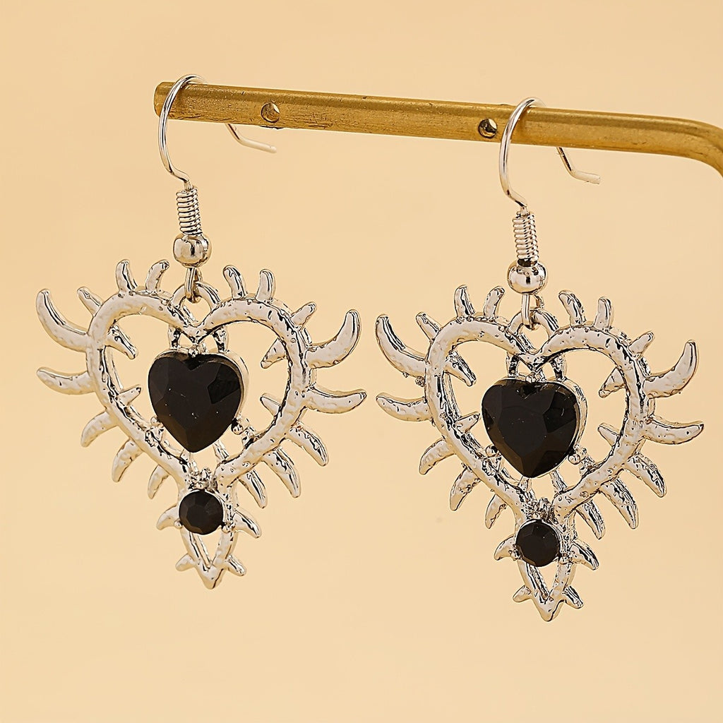 Gothic Thorn Heart Drop Earrings
