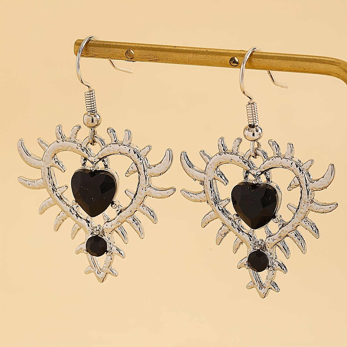Gothic Thorn Heart Drop Earrings