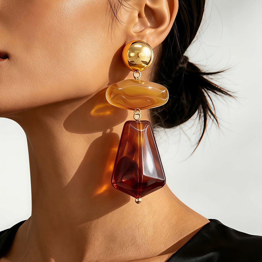Elegant Amber Tiered Drop Earrings