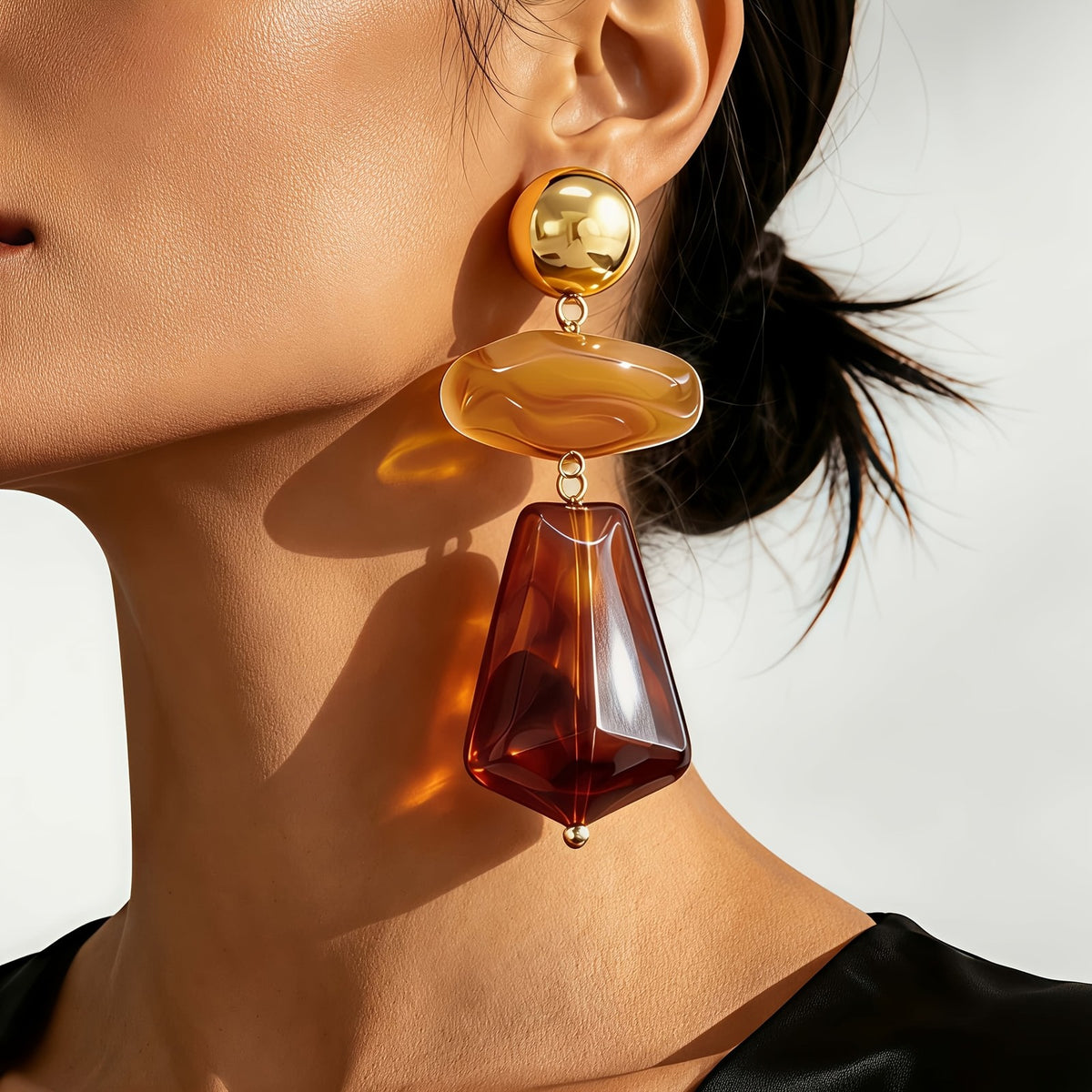 Elegant Amber Tiered Drop Earrings
