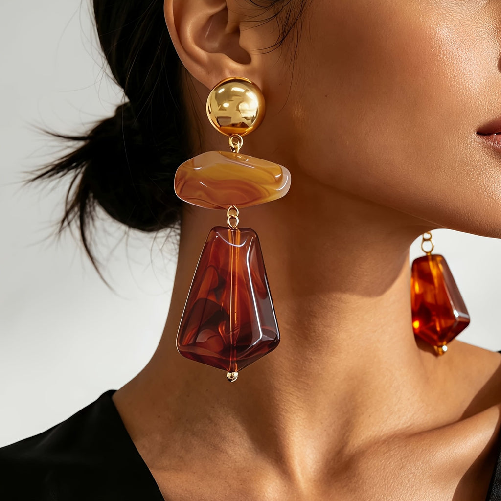 Elegant Amber Tiered Drop Earrings