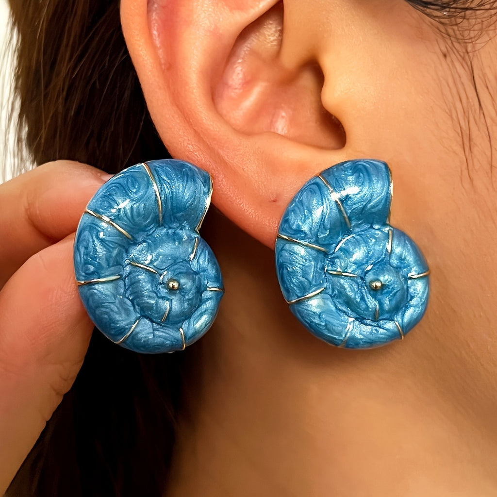 Boho Blue Spiral Stud Earrings