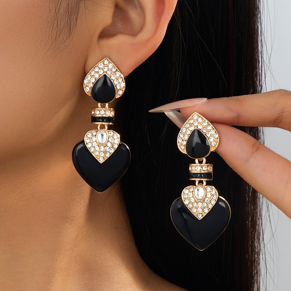 Retro Black Heart Drop Earrings