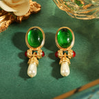 Regal Green Glass Pearl Drop Earrings