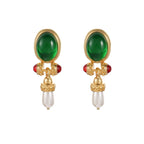 Regal Green Glass Pearl Drop Earrings
