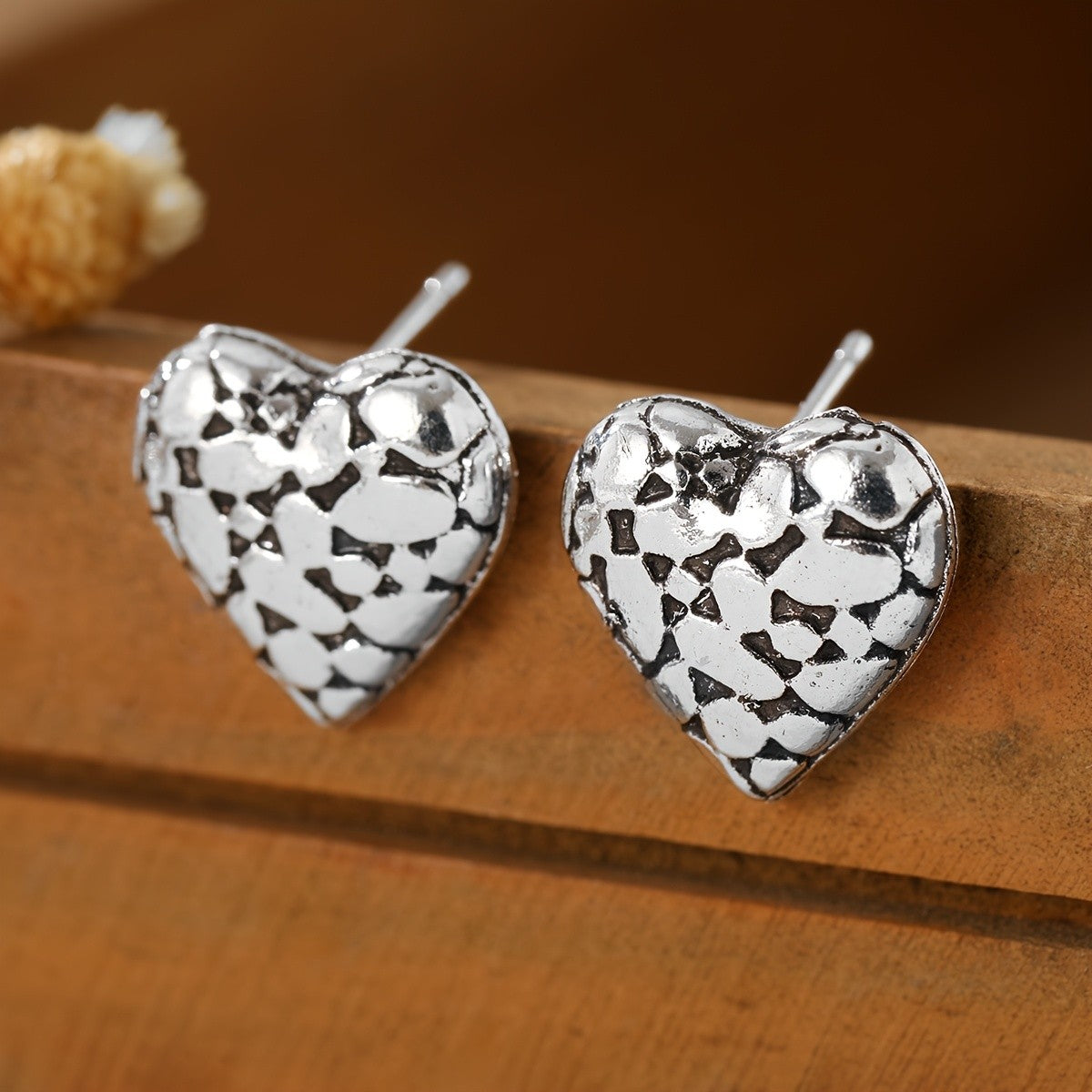 Textured Pebble Heart Stud Earrings
