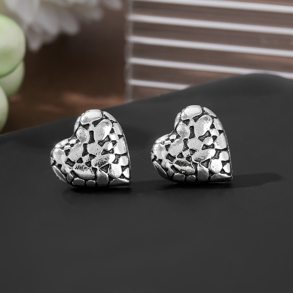 Textured Pebble Heart Stud Earrings