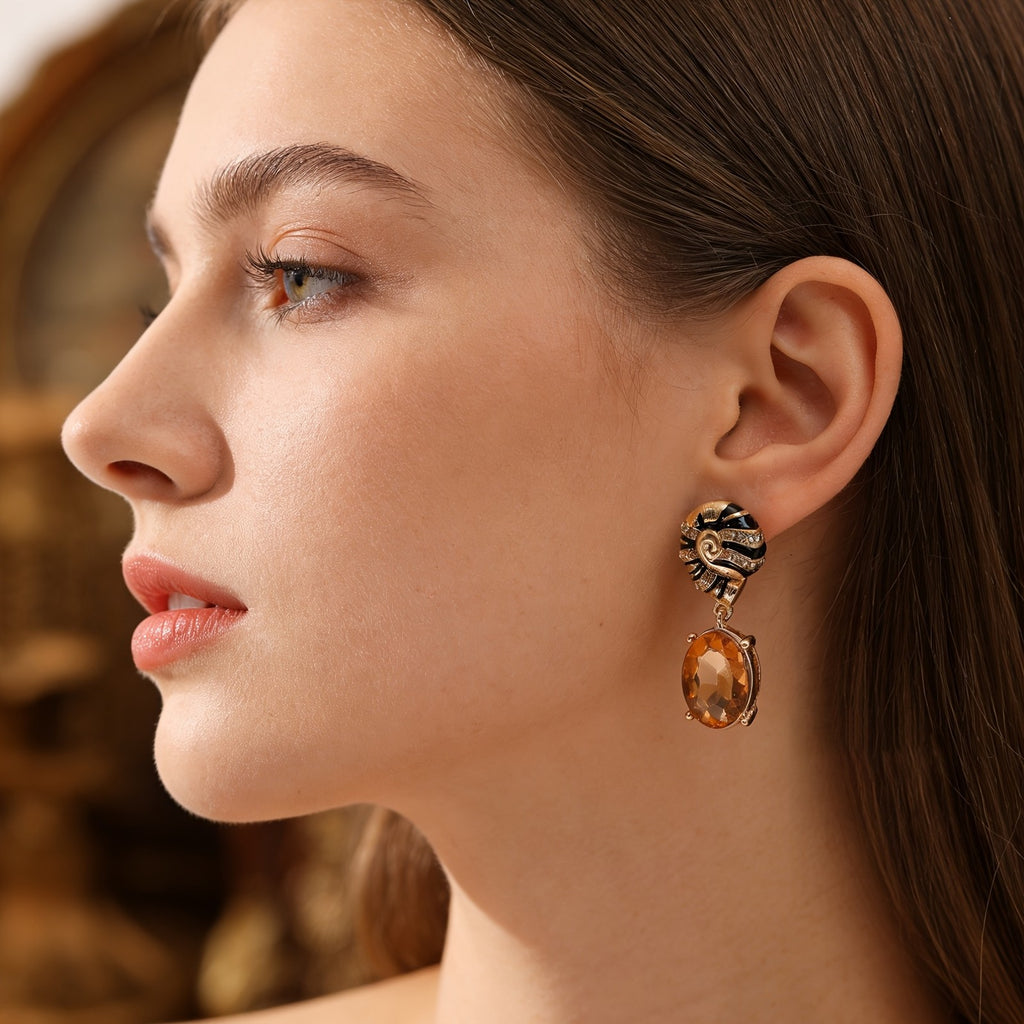 Elegant Spiral Amber Drop Earrings