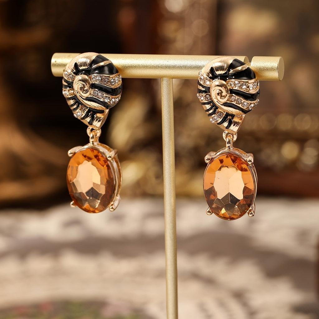 Elegant Spiral Amber Drop Earrings