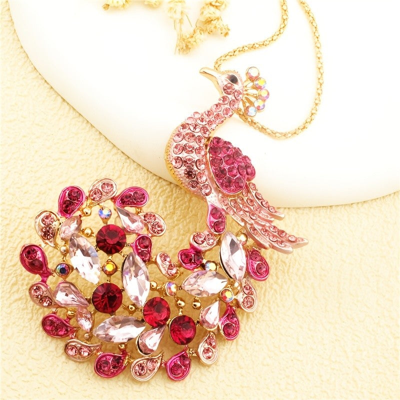 Regal Peacock Crystal Pendant Necklace