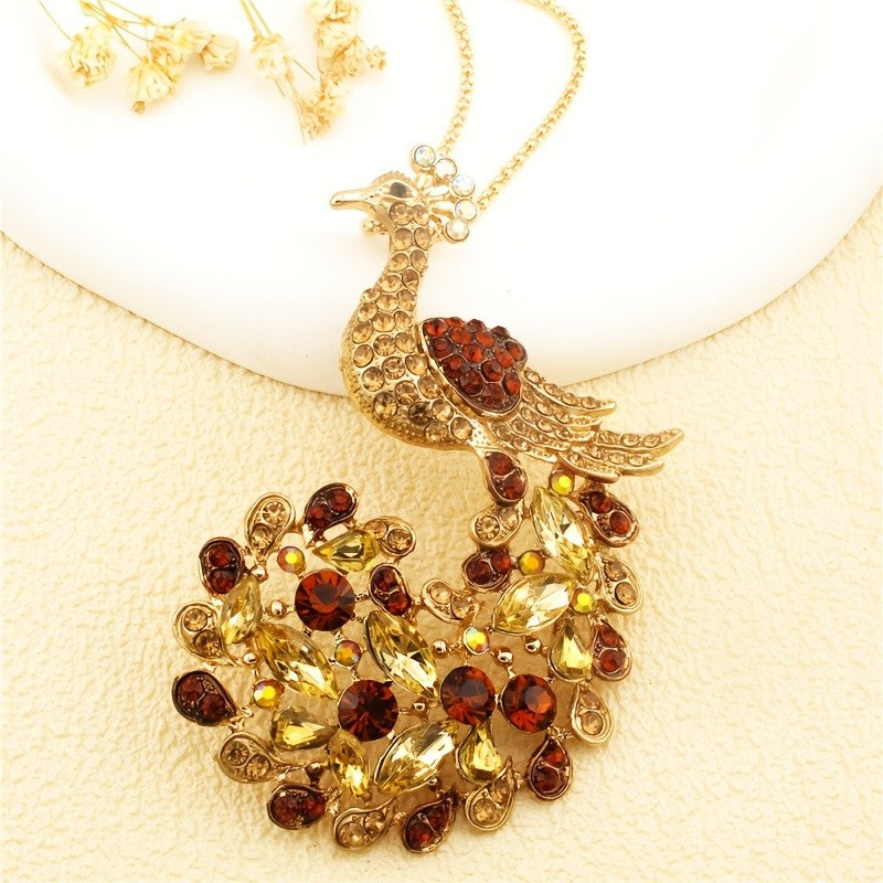 Regal Peacock Crystal Pendant Necklace