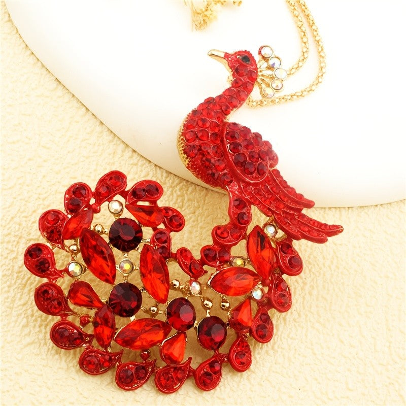 Regal Peacock Crystal Pendant Necklace