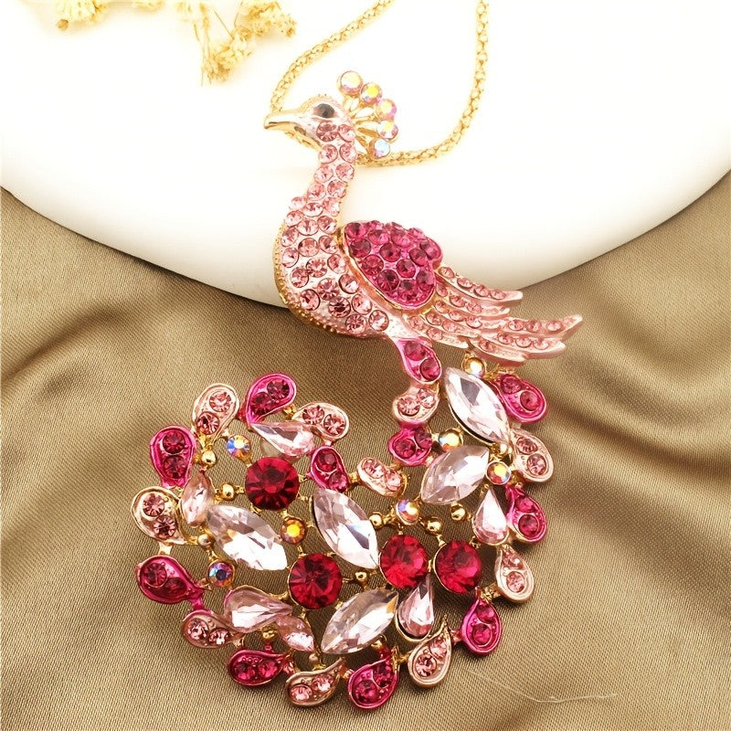Regal Peacock Crystal Pendant Necklace