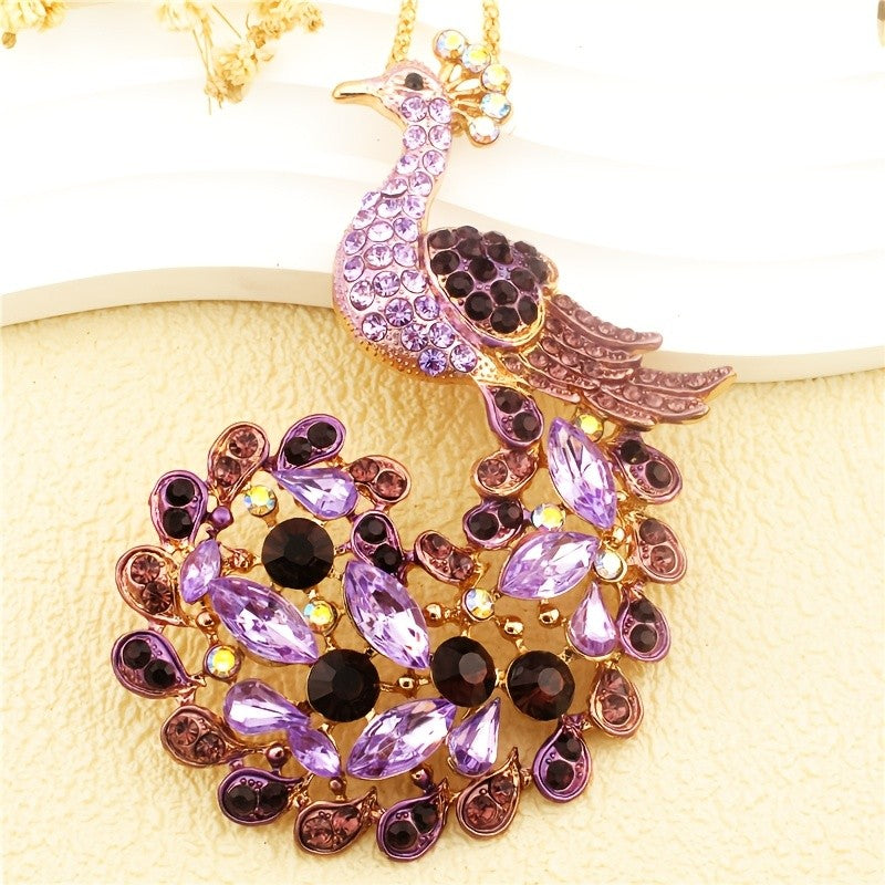 Regal Peacock Crystal Pendant Necklace