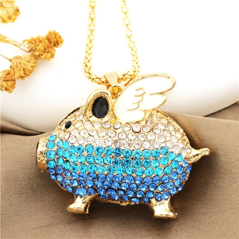 Whimsical Winged Piglet Glass Necklace