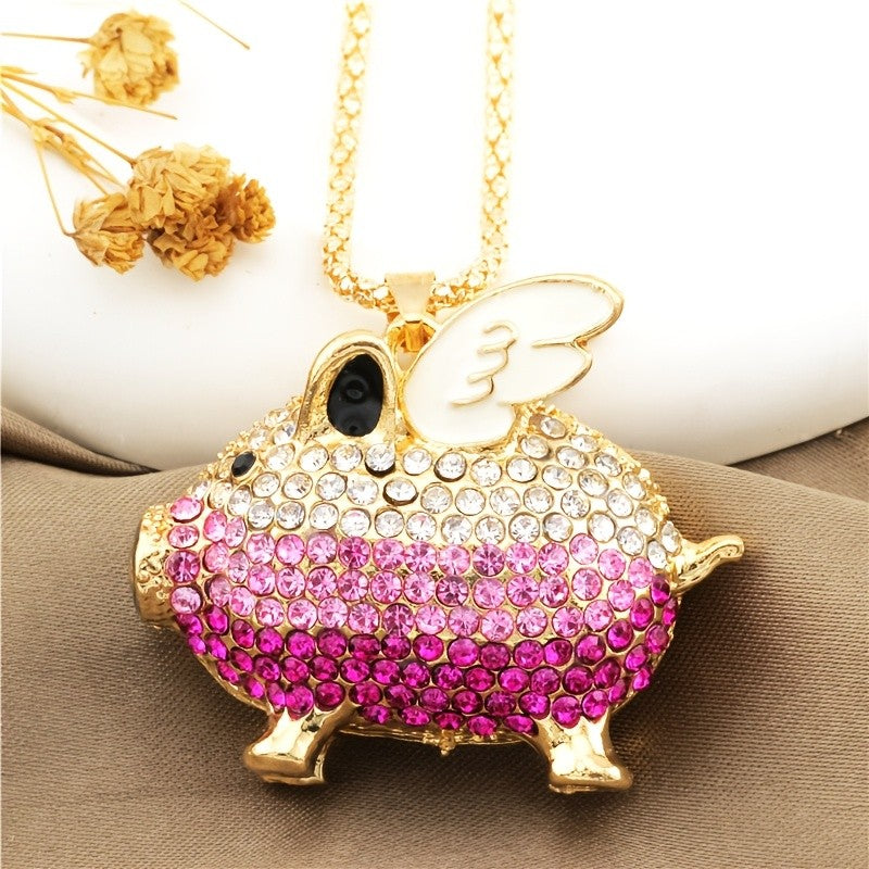 Whimsical Winged Piglet Glass Necklace
