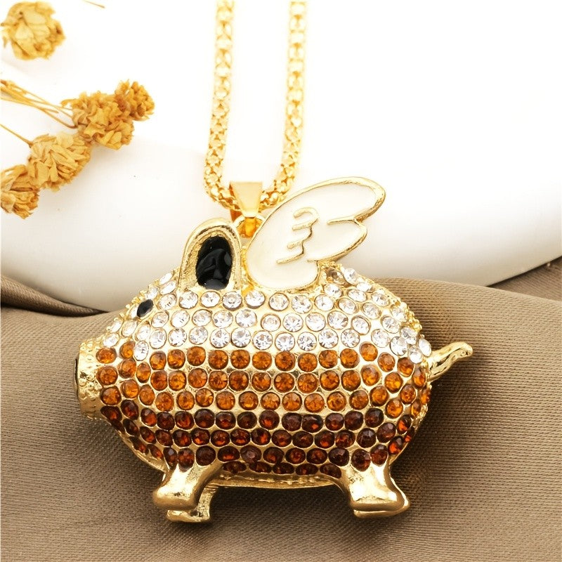Whimsical Winged Piglet Glass Necklace