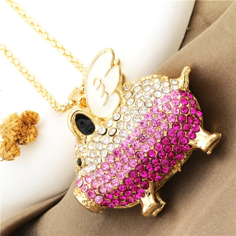 Whimsical Winged Piglet Glass Necklace