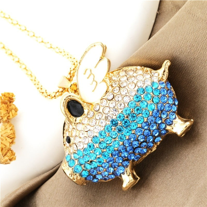 Whimsical Winged Piglet Glass Necklace