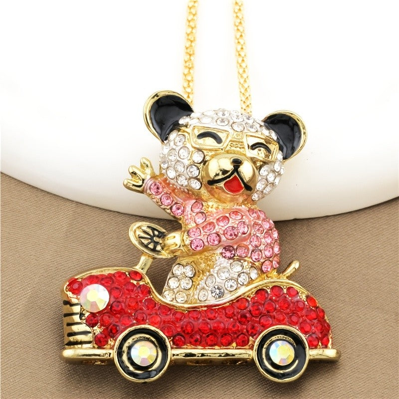 Whimsical Crystal Bear Car Necklace