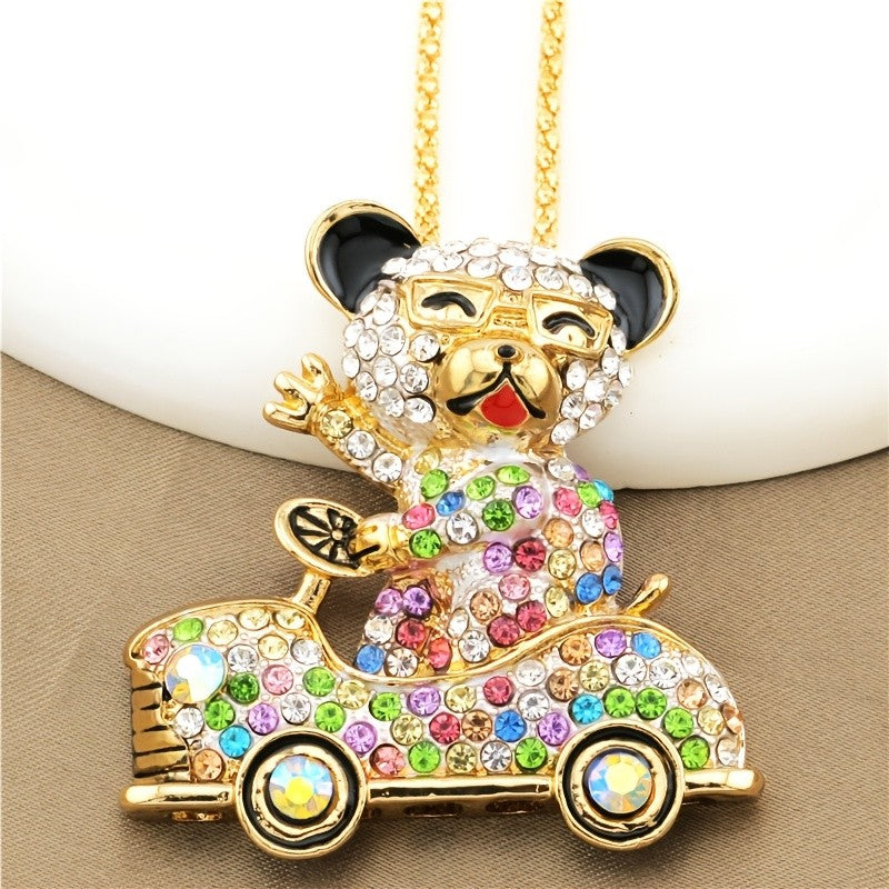 Whimsical Crystal Bear Car Necklace