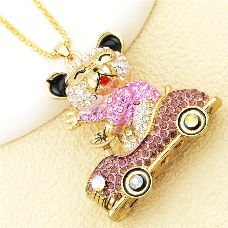 Whimsical Crystal Bear Car Necklace