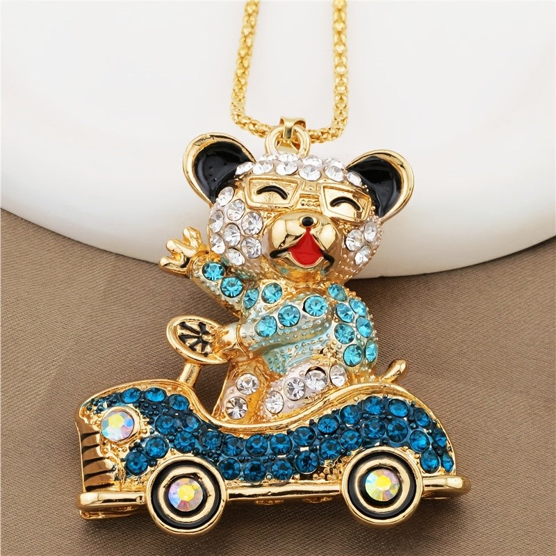 Whimsical Crystal Bear Car Necklace
