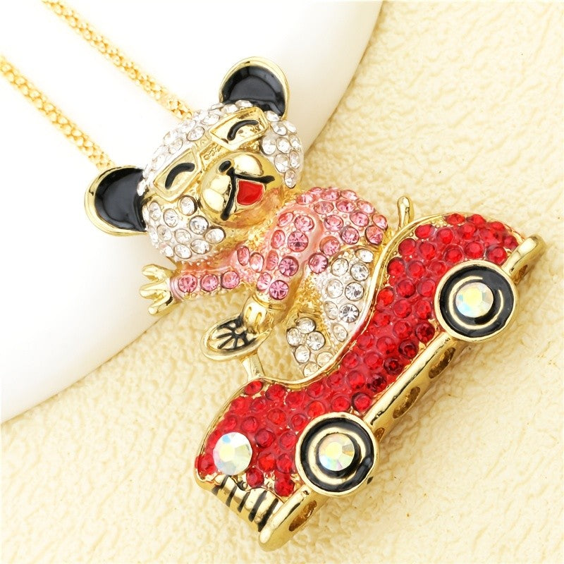 Whimsical Crystal Bear Car Necklace
