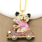 Whimsical Crystal Bear Car Necklace
