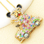 Whimsical Crystal Bear Car Necklace